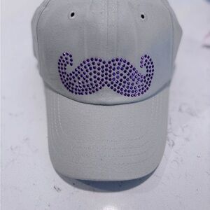 Gray Cap with Purple Mustache Design